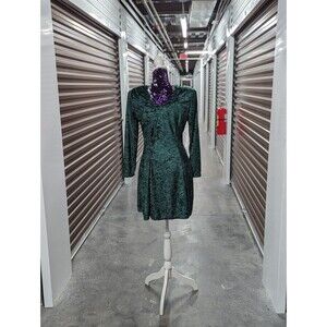 Jamie Brooke Medium Vintage Green Velvet Long Sleeve Mini Dress